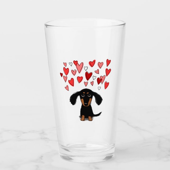 Cute Dachshund with Valentine Hearts | Wiener Dog Glass (Front)