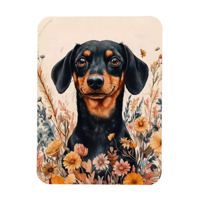 Cute Dachshund with Wildflowers Flexible Magnet (Vertical)