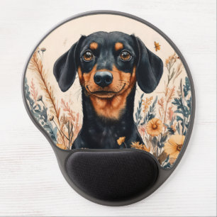Cute Dachshund with Wildflowers Painting Gel Mouse Pad