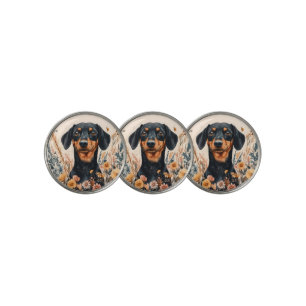 Cute Dachshund with Wildflowers Painting Golf Ball Marker