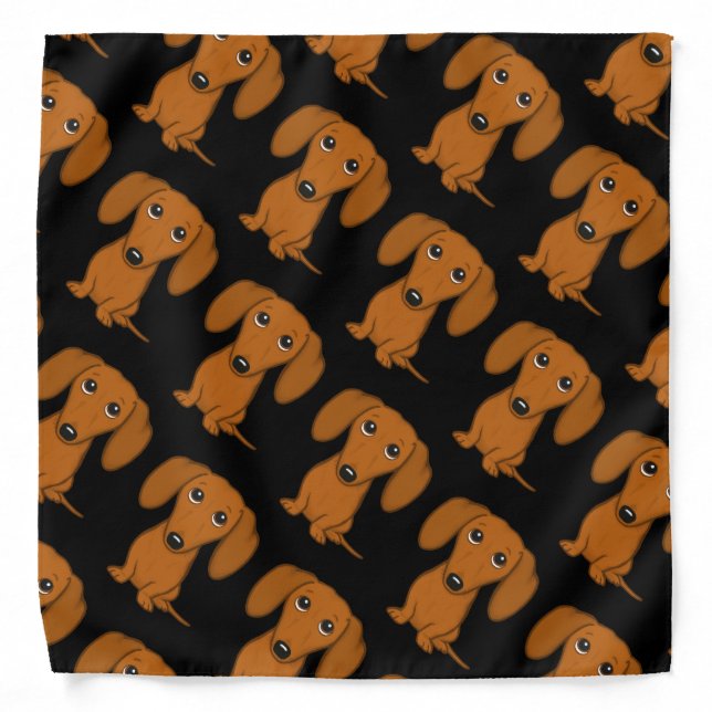 Cute Dachshunds | Cartoon Wiener Dogs Pattern Bandana (Front)
