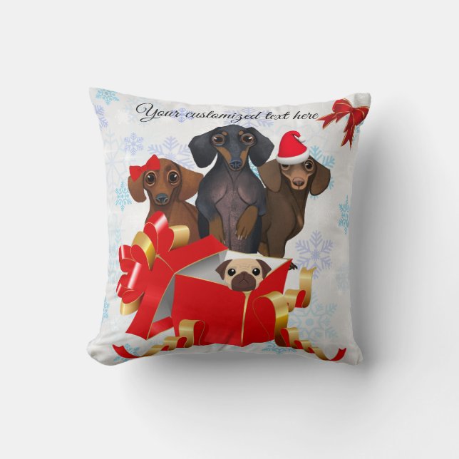 Cute Dachshunds Christmas Accent Pillow (Front)
