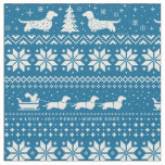 Cute Dachshunds Christmas Holiday Pattern Blue Fabric