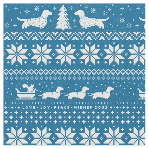 Cute Dachshunds Christmas Holiday Pattern Blue Fabric