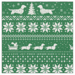 Cute Dachshunds Christmas Holiday Pattern Green Fabric