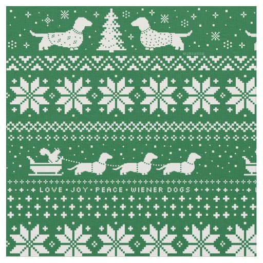 Cute Dachshunds Christmas Holiday Pattern Green Fabric