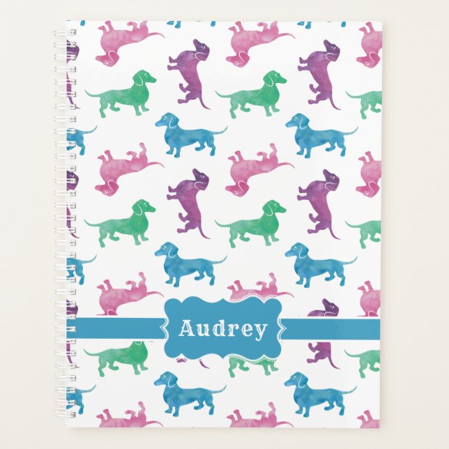 Cute Dachshunds Custom Name Pastel Colors Planner (Front)
