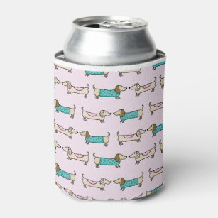 Cute dachshunds in pink can cooler