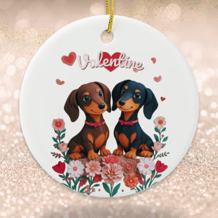 Cute Dachshunds Love Hearts Personalized Valentine Ceramic Ornament