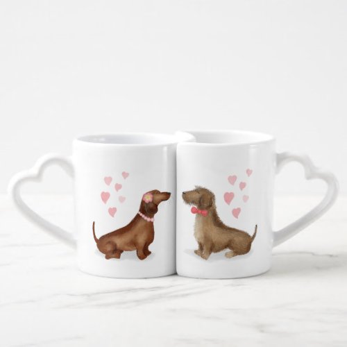 Cute dachshunds lovers mug girl meets boy