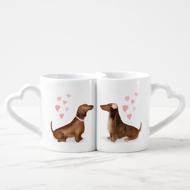 Cute dachshunds lovers' mug (girl meets girl) (Front Nesting)