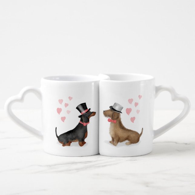 Cute dachshunds lovers' mug wedding gift (boy/boy) (Front Nesting)