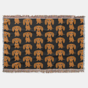 Cute Dachshunds Pattern   Smooth Coated Red Doxies Throw Blanket