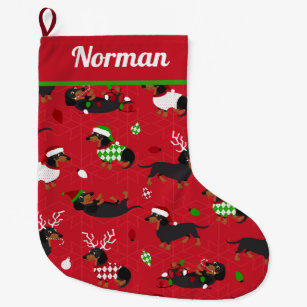 Personalized Glitter Name Dachshund Burlap Christmas Stocking