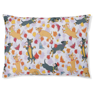Cute Dachshunds with autumn leaves Pet Bed