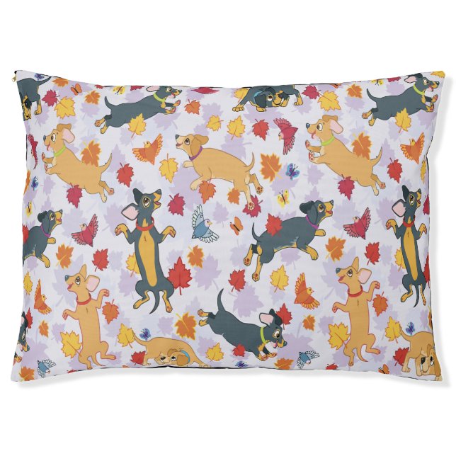 Cute Dachshunds with autumn leaves Pet Bed (Front)