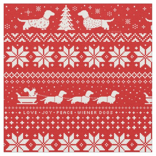 Cute Dachshunds with Christmas Holiday Red Pattern Fabric