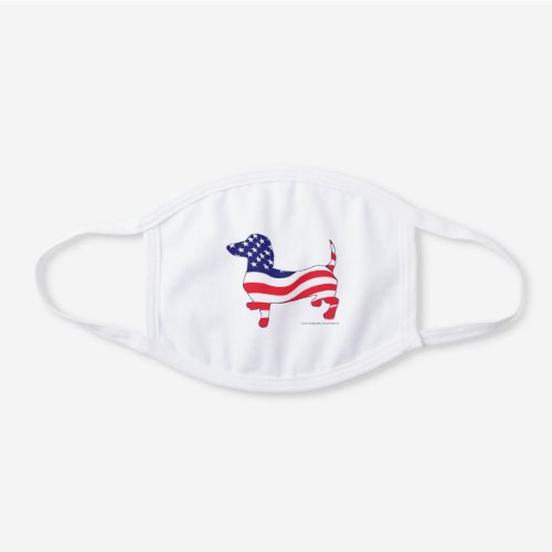 Cute Dachsund made up in the United States Flag White Cotton Face Mask