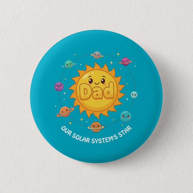 Cute Dad Solar System Star Space Cartoon Button (Front)