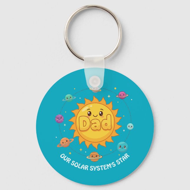 Cute Dad Solar System Star Space Cartoon Keychain (Front)