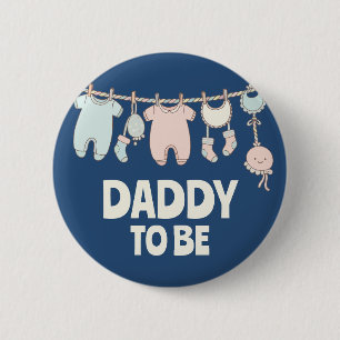 Cute Dad To Be Custom Blue Baby Shower Party Button
