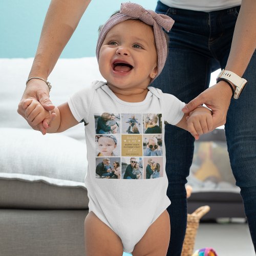 Cute Daddy  Me Photo Collage 1st Fathers Day Baby Bodysuit