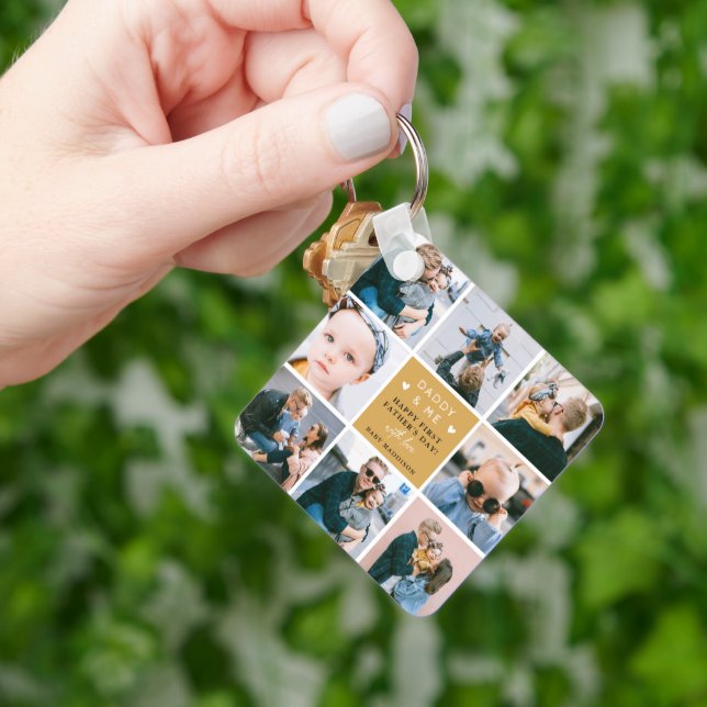 Cute 'Daddy & Me' Photo Collage 1st Father's Day  Keychain (Hand)