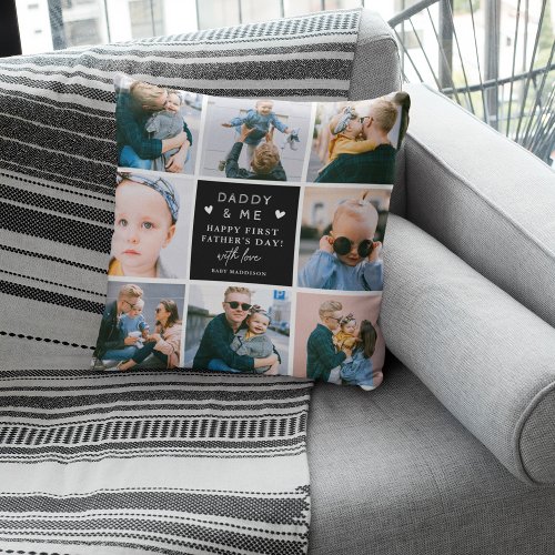 Cute Daddy  Me Photo Collage 1st Fathers Day  Throw Pillow
