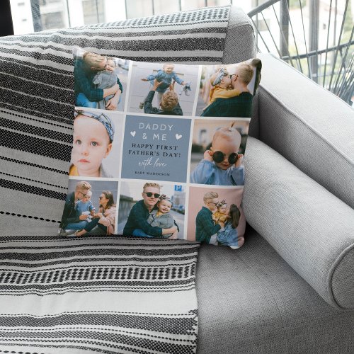 Cute Daddy  Me Photo Collage 1st Fathers Day  Throw Pillow