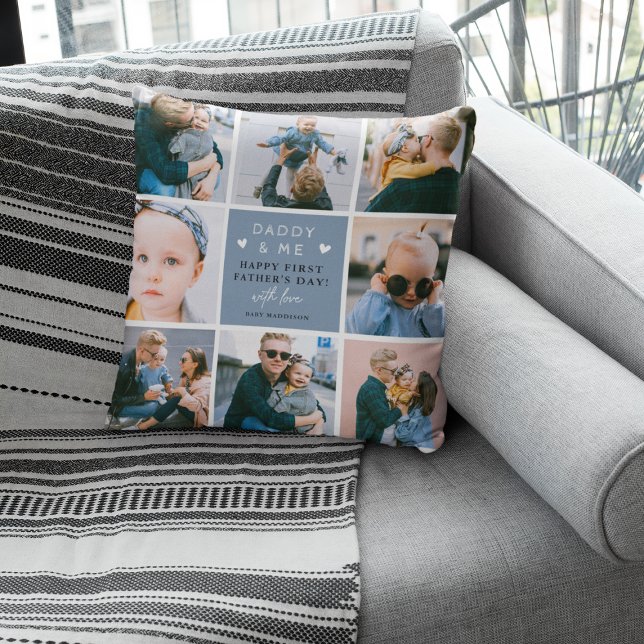 Cute 'Daddy & Me' Photo Collage 1st Father's Day  Throw Pillow (Creator Uploaded)