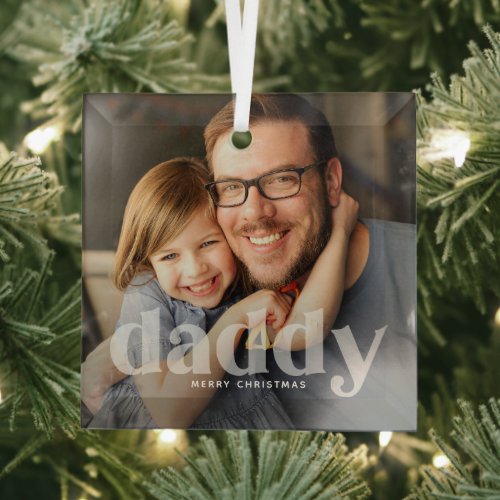 Cute Daddy Overlay Typography Photo  Glass Ornament