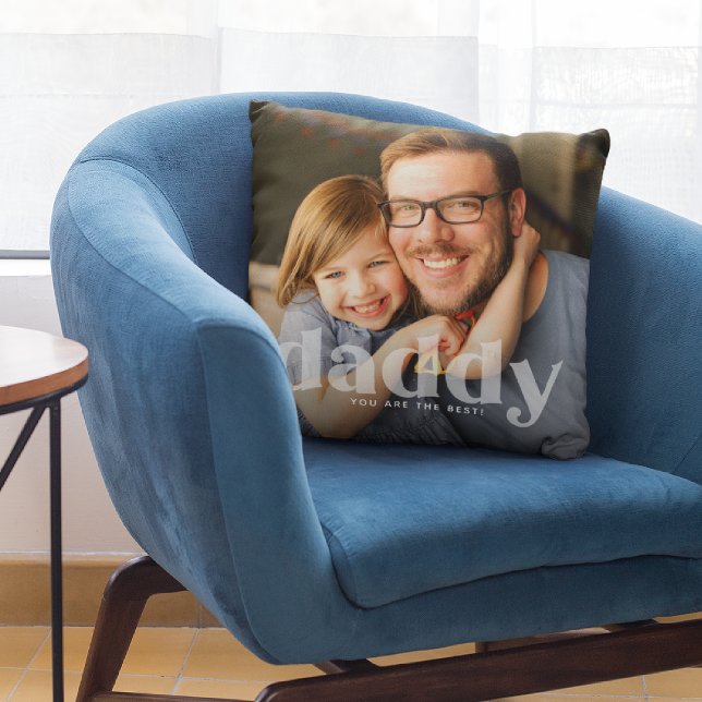 Cute Daddy Overlay Typography Photo  Throw Pillow (Creator Uploaded)