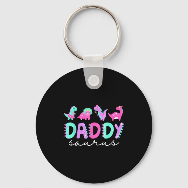 Cute Daddy Saurus Dad Dinosaur Birthday Boy Girl F Keychain (Front)