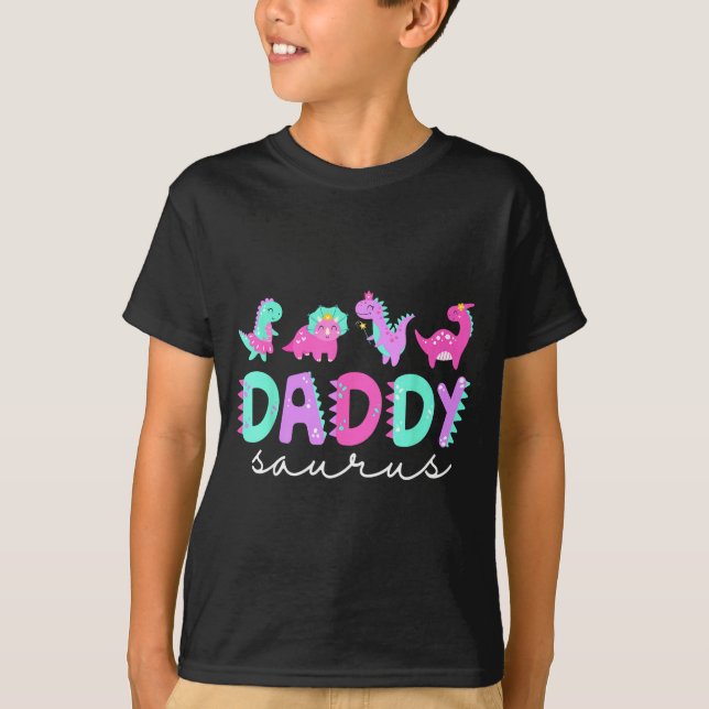 Cute Daddy Saurus Dad Dinosaur Birthday Boy Girl F T-Shirt (Front)