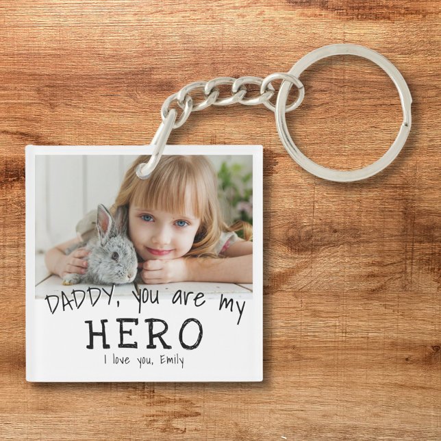 Cute Daddy you are my Hero Father`s Day Photo Keychain (Creator Uploaded)