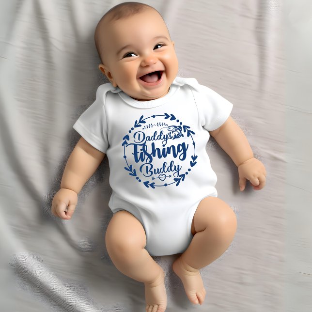 Cute Daddy's Fishing Buddy | Blue Unisex Baby Bodysuit (Creator Uploaded)