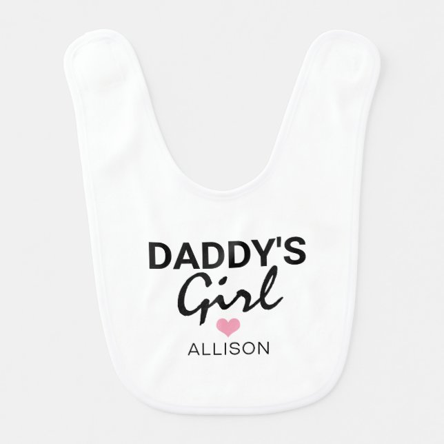 Cute Daddys Girl Pink Heart Personalized Baby Bib (Front)