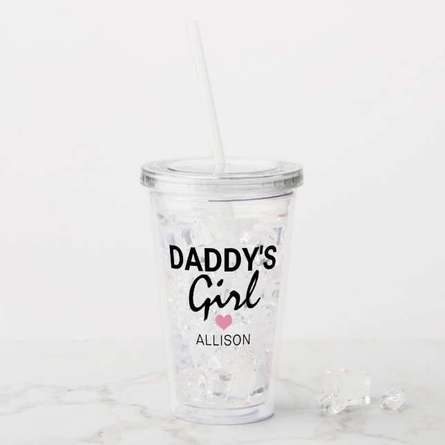Cute Daddys Girl Pink Heart Personalized Kids Acrylic Tumbler (Front Ice)