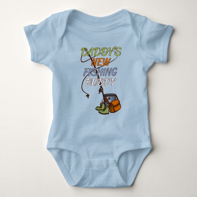 Cute Daddy's New Fishing Buddy Text Baby Bodysuit (Front)