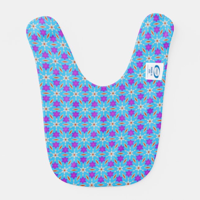 Cute Daffodils and Diamonds Baby Bib on Blue (Back)