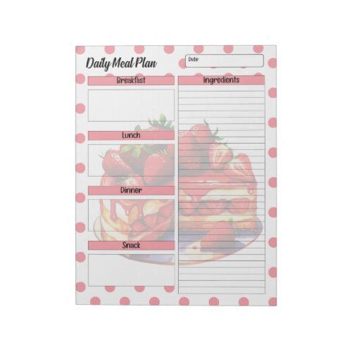 Cute Daily Strawberry Treats Meal Planner Notepad
