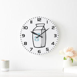 Cute Dairy Cow Cartoon Milk Carton Illustration  Large Clock