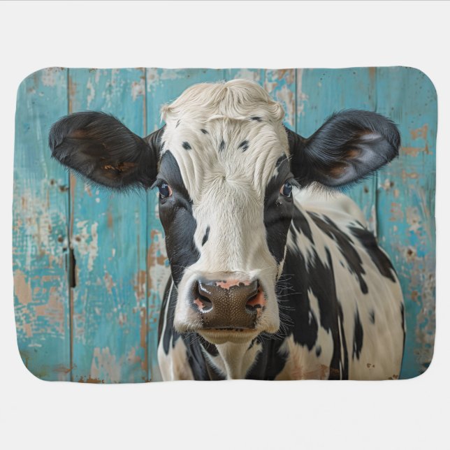 Cute Dairy Cow Farmhouse Painting Baby Blanket (Horizontal)