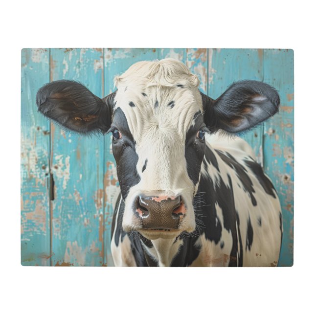 Cute Dairy Cow Farmhouse Painting Metal Print (Front)