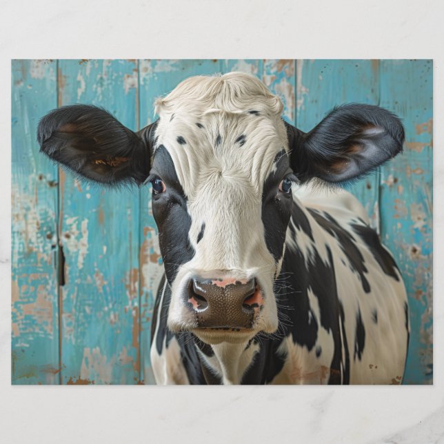 Cute Dairy Cow Farmhouse Painting Scrapbook Paper (Front)