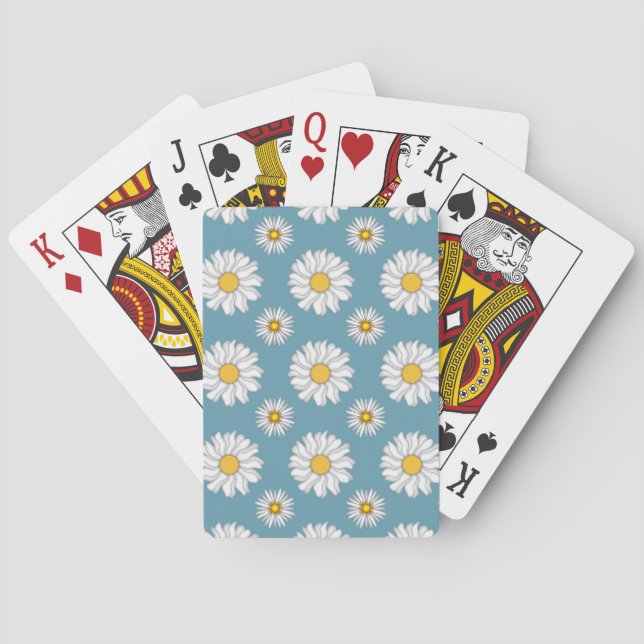 Cute Daisies and Flowers White and Blue Poker Cards (Back)