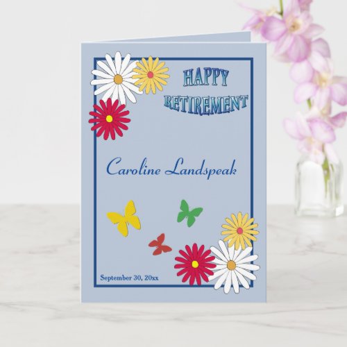 Cute Daisies  Butterflies for Happy Retirement Card