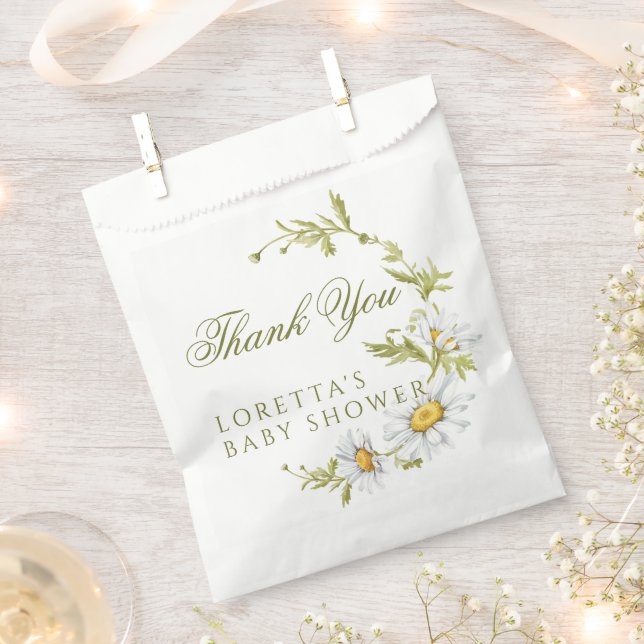Cute Daisies Floral Baby Shower Thank You Favor Bag (Clipped)