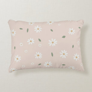 Cute Daisies Floral Blossoms & Greenery Accent Pillow