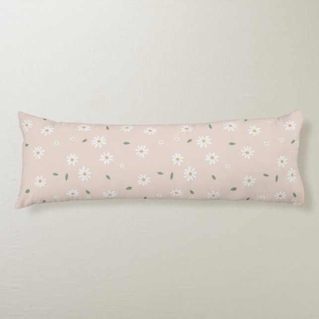 Cute Daisies Floral Blossoms & Greenery Body Pillow (Front)